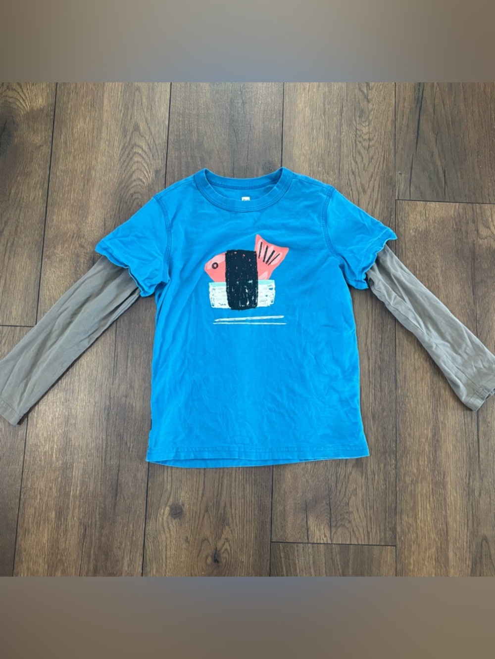 Tea Collection Sushi Graphic Long Sleeve Layered Look Shirt, Size 8